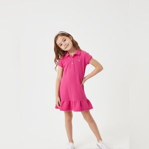 RALPH LAUREN GIRL'S STRETCH COTTON BLEND MESH POLO DRESS. SZ SMALL (7). HOT PINK